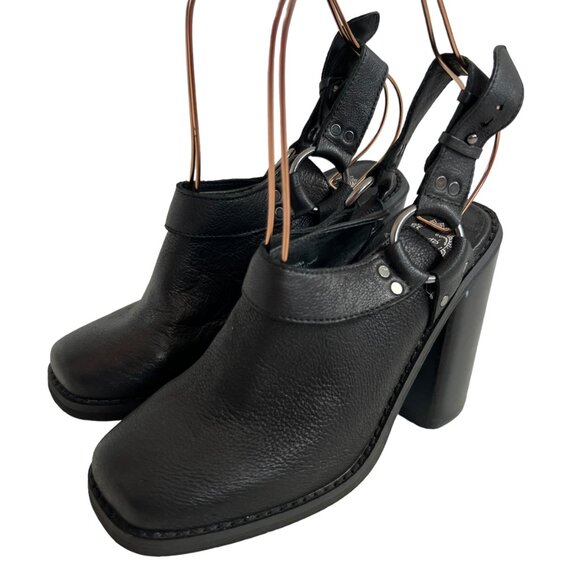 Ecote harness boots 8 ankle booties mules black leather block heel slingback - Picture 3 of 11